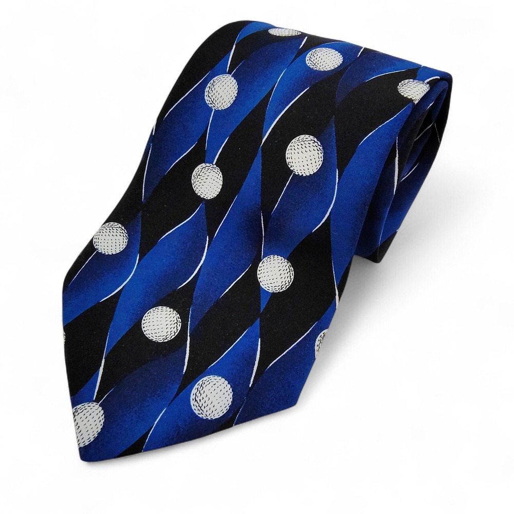 Sabatini Mens Golf Neck Tie Blue Black White Novelty USA Made Playful Art Deco